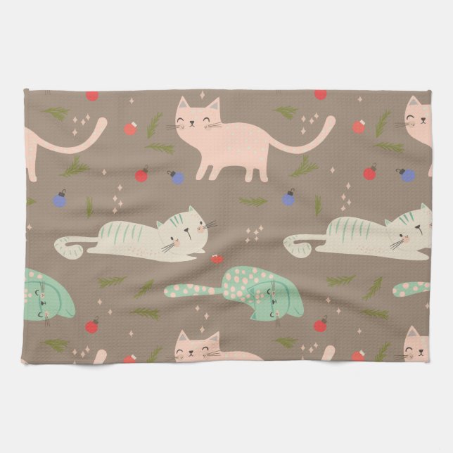 Cute Christmas Cats Tea Towel (Horizontal)