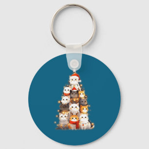 Cute Christmas Cats Tree Lights Holiday Kittens Il Key Ring
