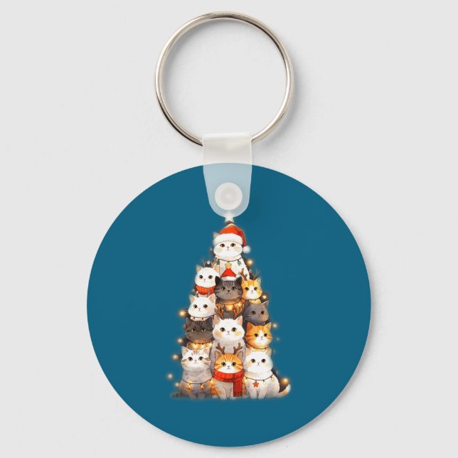Cute Christmas Cats Tree Lights Holiday Kittens Il Key Ring (Front)