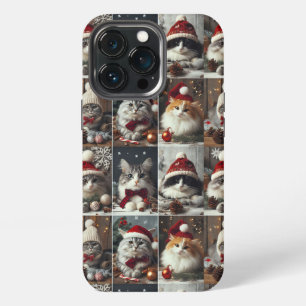 cute Christmas cats winter animals rustic iPhone 13 Pro Case