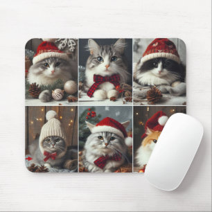 cute Christmas cats winter animals rustic Mouse Mat