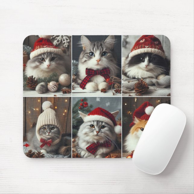 cute Christmas cats winter animals rustic Mouse Mat (With Mouse)