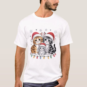 Cute Christmas Cats with Santa Hats T-Shirt