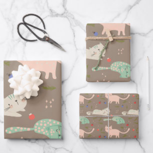 Cute Christmas Cats Wrapping Paper Sheet