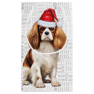 Cute Christmas Cavalier Dog Holiday Woof Word Art Small Gift Bag