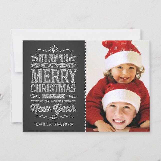 Cute Christmas Chalkboard Photo Template Card (Front)