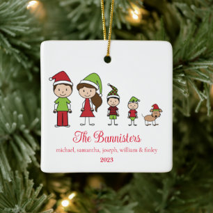 Cute Christmas Character Family with Pet Ceramic Ornament