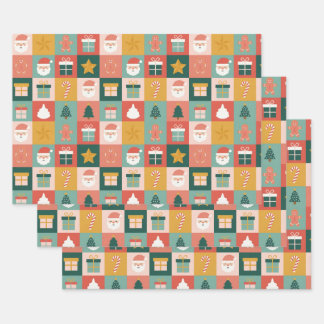 Cute Christmas Character Grid Seamless Wrapping Pa Paper Sheet