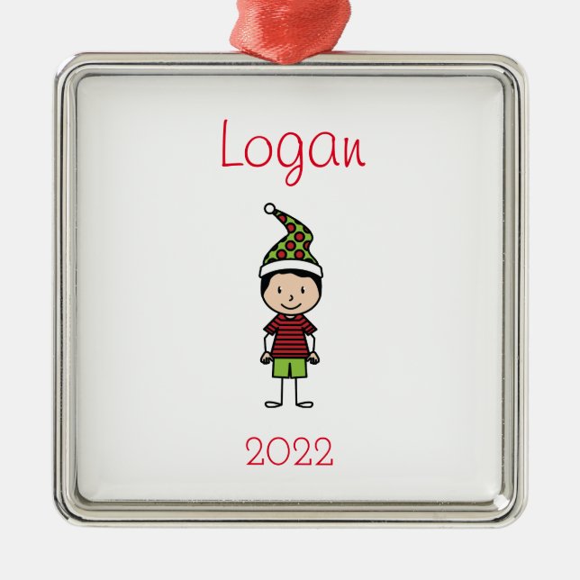 Cute Christmas Character Personalised Kids Metal Tree Decoration (Front)