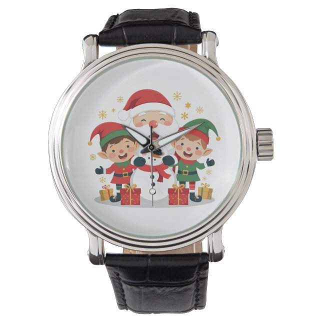 Cute Christmas Characters – Santa, Elves & Snowman Watch (Front)