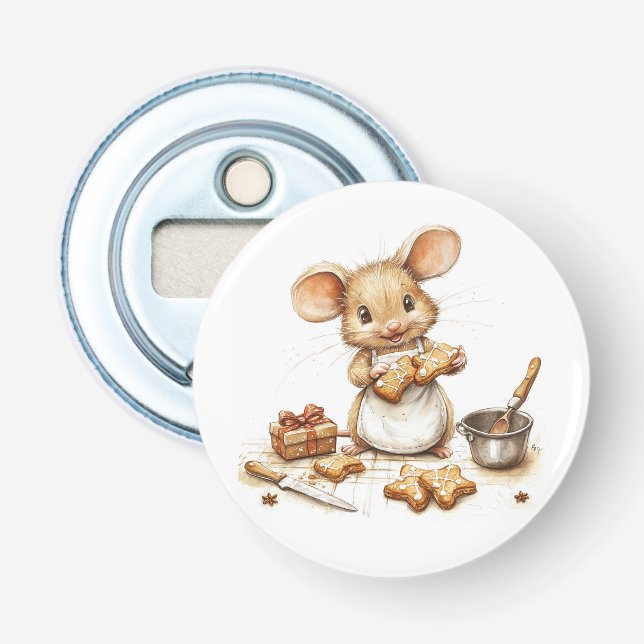 Cute Christmas Chef Mouse Bottle Opener (Front)
