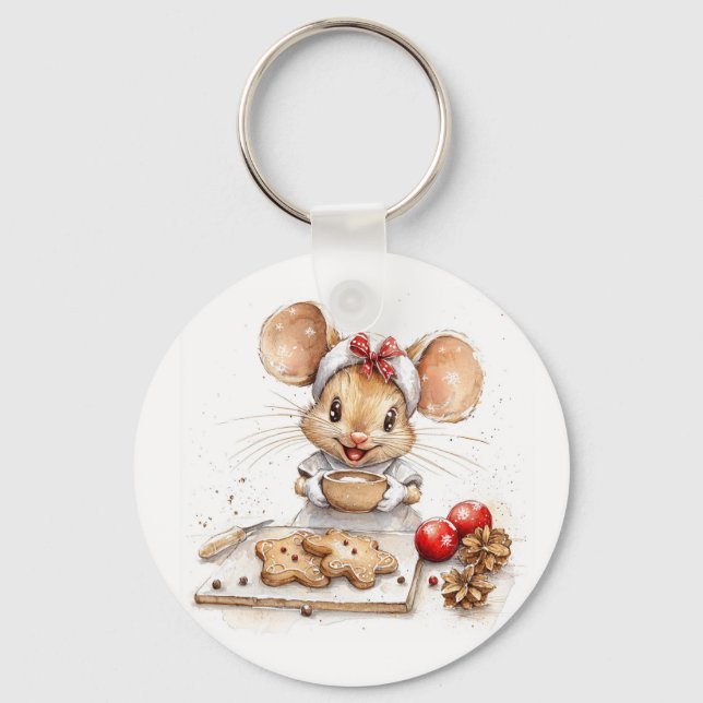 Cute Christmas Chef Mouse Key Ring (Front)