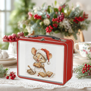 Cute Christmas Chef Mouse Metal Lunch Box