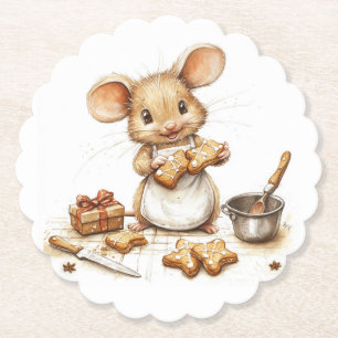 Cute Christmas Chef Mouse Paper Coaster