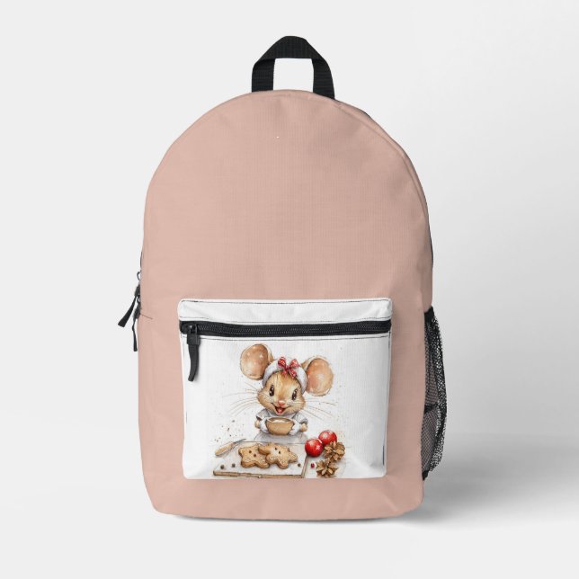 Cute Christmas Chef Mouse Printed Backpack (Front)