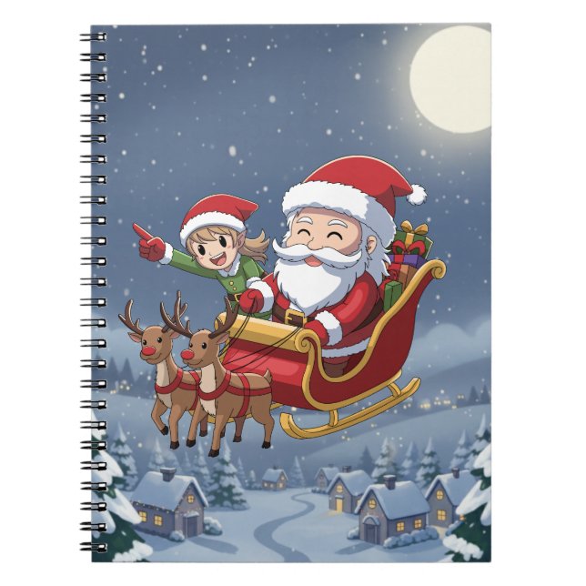 Cute Christmas Chibi Santa and Elf Notebook (Front)