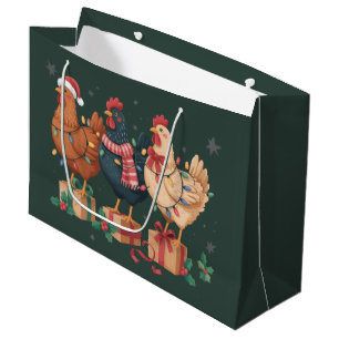 Cute Christmas Chickens Funny Holiday Farm Large Gift Bag