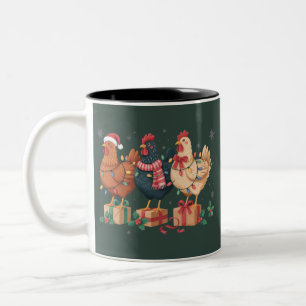 Cute Christmas Chickens Funny Holiday Farm Two-Tone Coffee Mug
