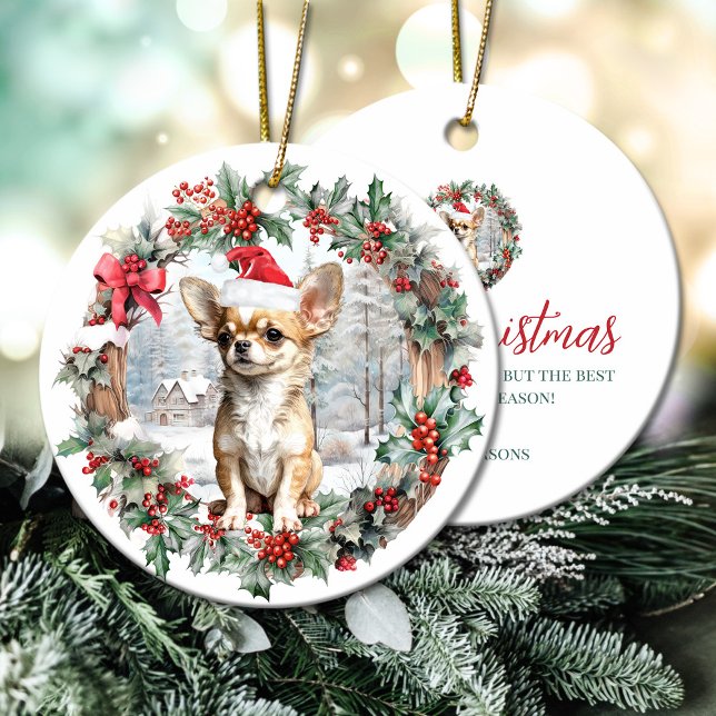 Cute Christmas Chihuahua dog puppy Santa hat Ceramic Tree Decoration (Cute Christmas Chihuahua dog puppy Santa hat Ceramic Ornament)