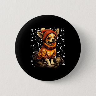 Cute Christmas Chihuahua Sledding In Snow Funny Wi 6 Cm Round Badge