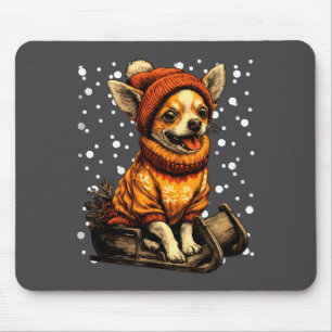 Cute Christmas Chihuahua Sledding In Snow Funny Wi Mouse Mat