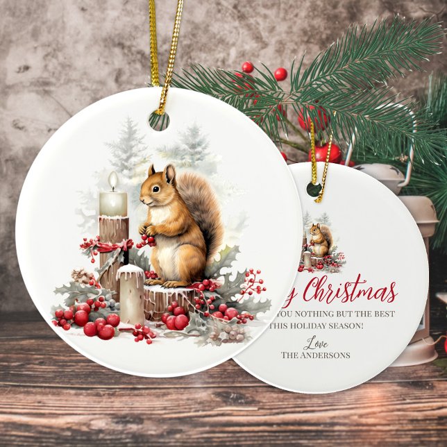 Cute Christmas chipmunk forest woodland animal Ceramic Tree Decoration (Cute chipmunk forest woodland personalized Christmas ornament)