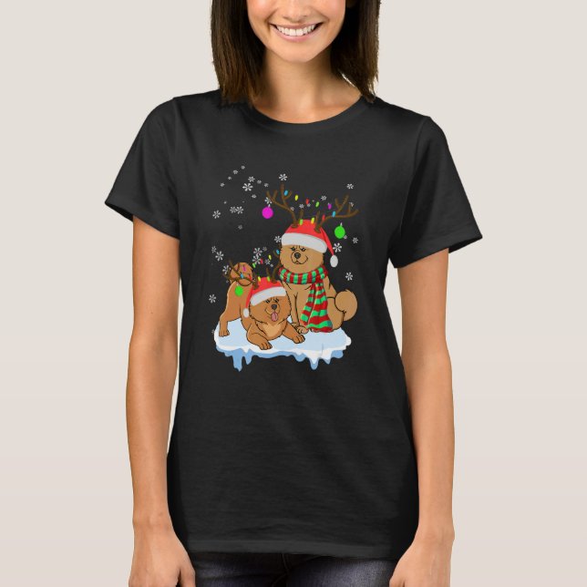 Cute Christmas Chow Chow Santa Hats Reindeer Dog T-Shirt (Front)