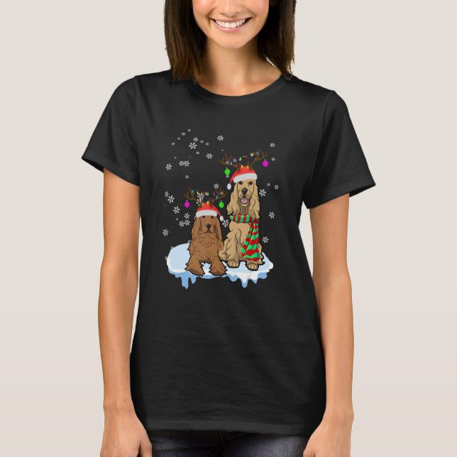 Cute Christmas Cocker Spaniel Santa Hats Reindeer  T-Shirt (Front)