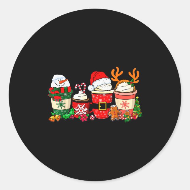 Cute Christmas Coffee Shirt Snowman Deer Santa Cof Classic Round Sticker (Front)