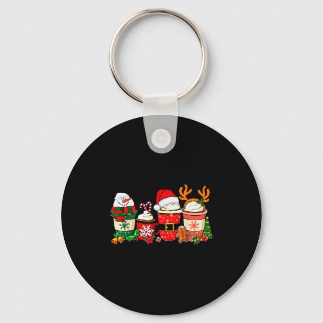 Cute Christmas Coffee Shirt Snowman Deer Santa Cof Key Ring (Front)