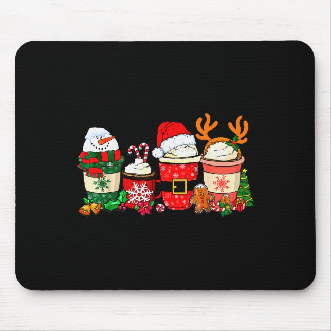 Cute Christmas Coffee Shirt Snowman Deer Santa Cof Mouse Mat (Front)