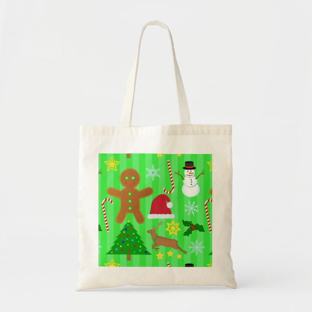 Cute Christmas Collage Holiday Pattern Tote Bag (Front)