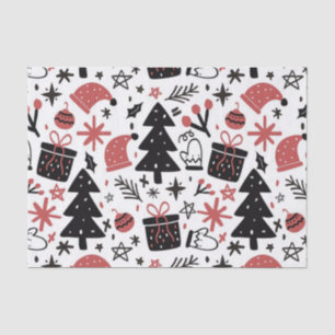 Cute Christmas Collage Red and Black Tissue Paper