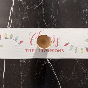 Cute Christmas Colourful String Lights Custom Short Table Runner