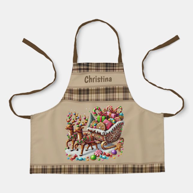 Cute Christmas cookie baking sleigh Apron (Front)