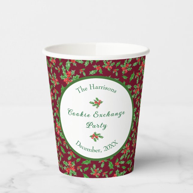 Cute Christmas Cookie Exchange Party Custom Name Paper Cups (Left)