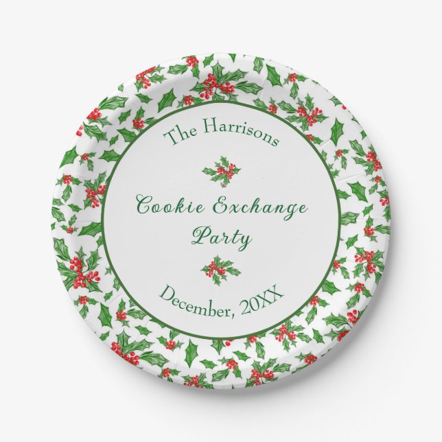 Cute Christmas Cookie Exchange Party Custom Name Paper Plate (Front)