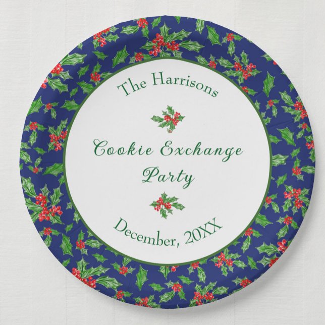 Cute Christmas Cookie Exchange Party Custom Name Paper Plate (Creator Uploaded)