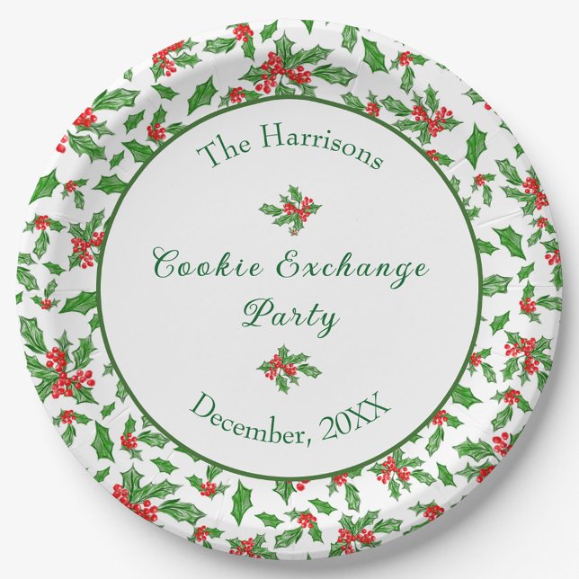 Cute Christmas Cookie Exchange Party Custom Name Paper Plate (Creator Uploaded)