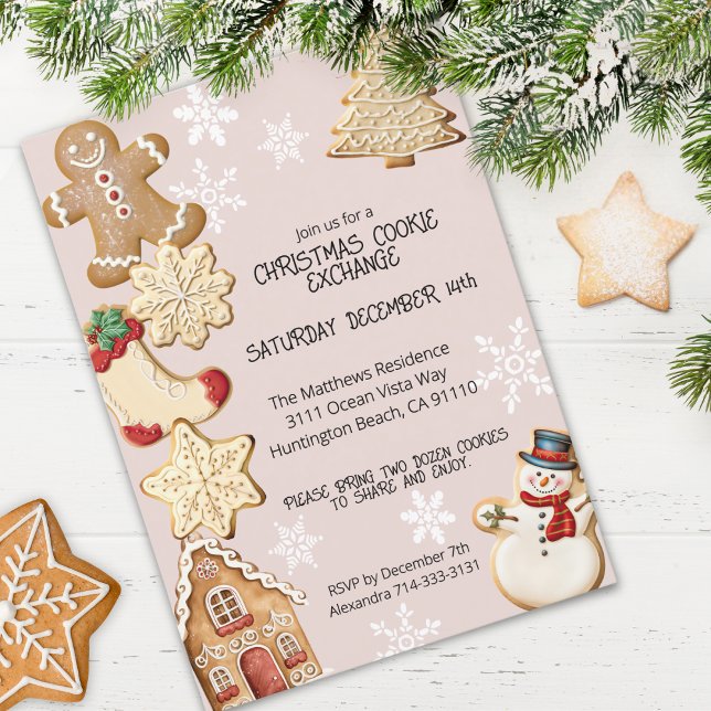 Cute Christmas Cookie Exchange Party Invitation (A cute invitation for hosting a Christmas cookie exchange with family and friends!)