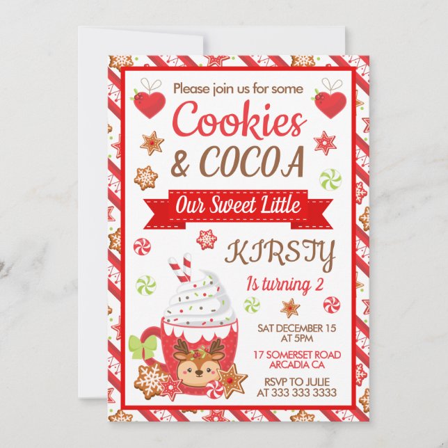 Cute Christmas Cookies and Cocoa Birthday Invitation (Front)