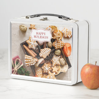 Cute Christmas Cookies Treats  Metal Lunch Box