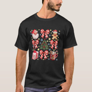 Cute Christmas Coquette Bow Santa Claus Hot Cocoa T-Shirt
