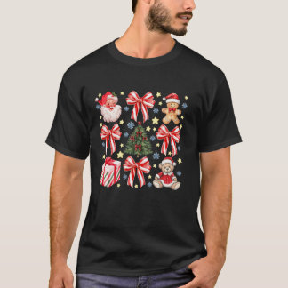 Cute Christmas Coquette Bow Santa Gingerbead Bear  T-Shirt
