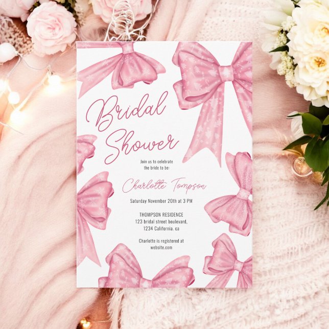 Cute Christmas Coquette Pink Bow Bridal Shower  Invitation (Cute Christmas Coquette Pink Bow Bridal Shower Invitation)