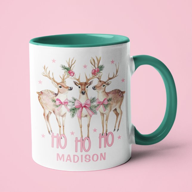 Cute Christmas Coquette Reindeer Personalised Name Mug (Creator Uploaded)