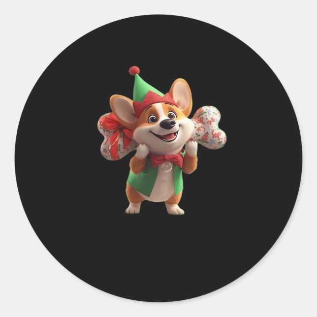 Cute Christmas Corgi Classic T-Shirt Classic Round Sticker (Front)