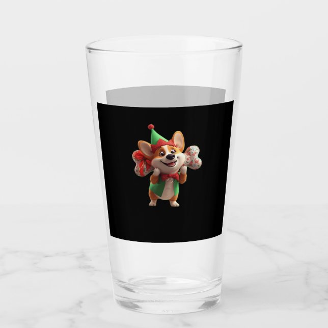 Cute Christmas Corgi Classic T-Shirt Glass (Front)