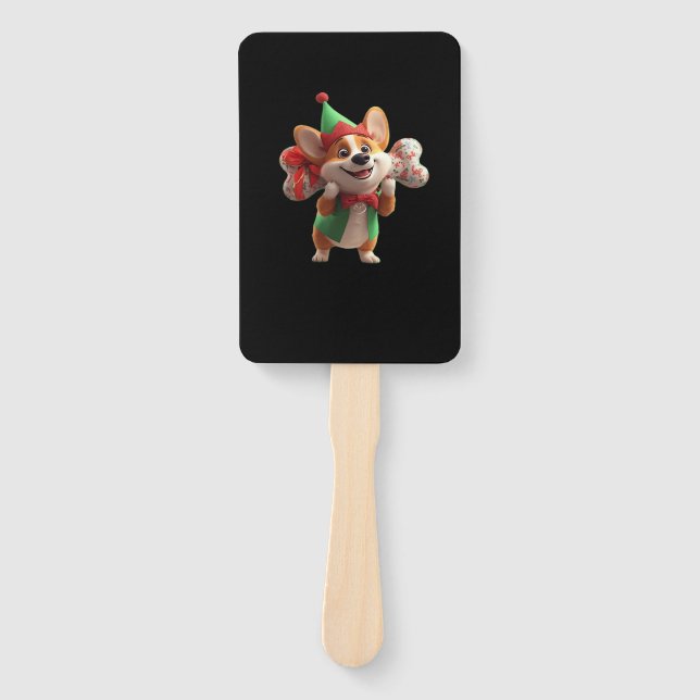 Cute Christmas Corgi Classic T-Shirt Hand Fan (Front)