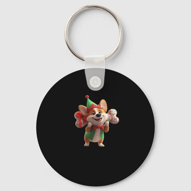 Cute Christmas Corgi Classic T-Shirt Key Ring (Front)